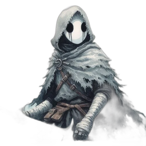 mask, jacket, creature, sword transparent PNG cut-out