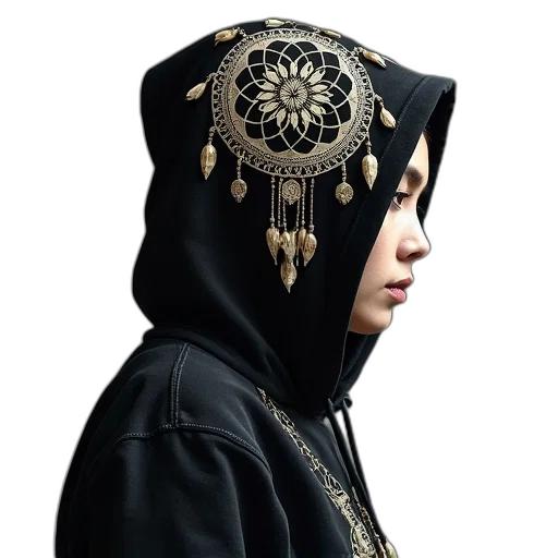 jacket, mask, jewelry, staff transparent PNG cut-out