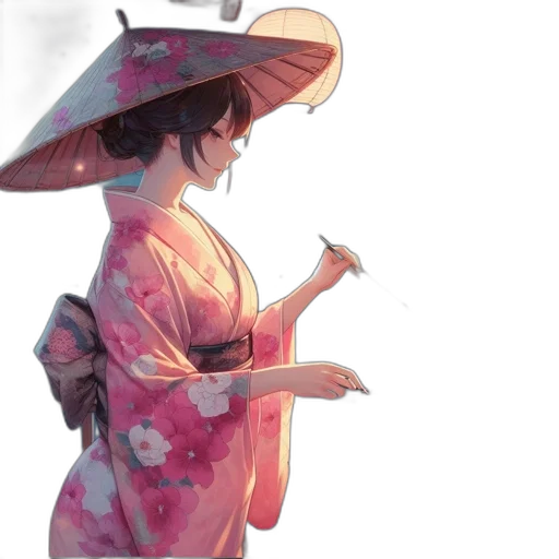 dress, umbrella, hat, staff transparent PNG cut-out