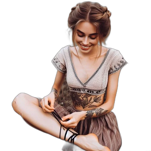 dress, jewelry, hair, shoes transparent PNG cut-out
