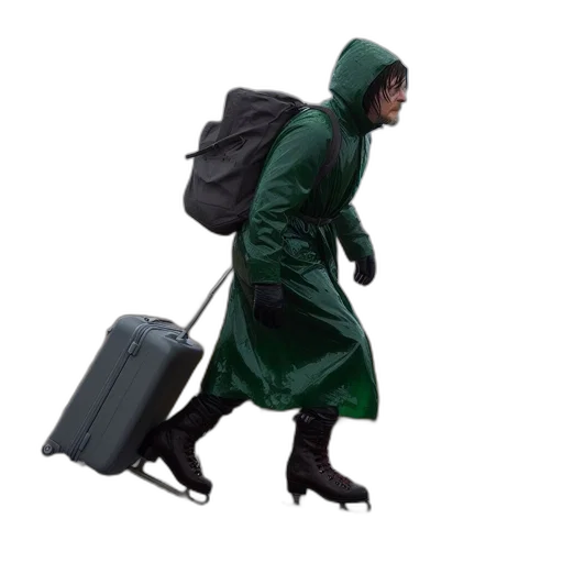 jacket, umbrella, creature, staff transparent PNG cut-out