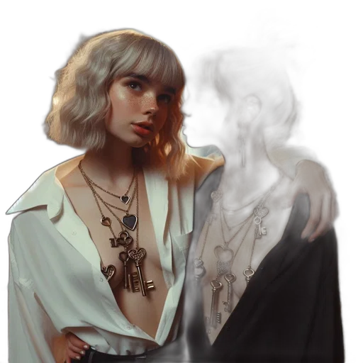 jacket, jewelry, dress, face transparent PNG cut-out