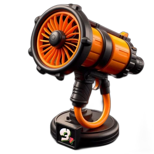 robot, weapon, 3d render, orange transparent PNG cut-out