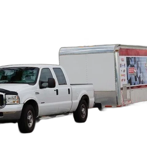 white, pickup, truck, towing transparent PNG cut-out