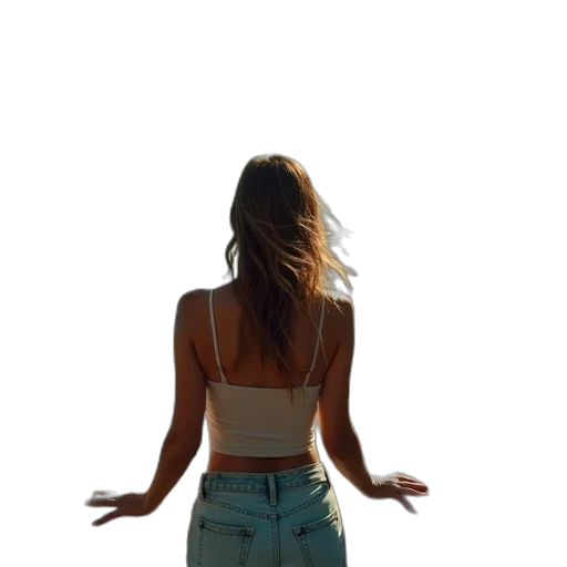 dress, jacket, hair, staff transparent PNG cut-out