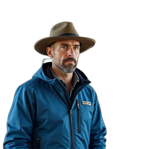 jacket, hat, staff, animal transparent PNG cut-out