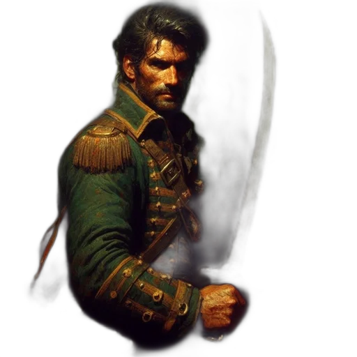 staff, jacket, face, sword transparent PNG cut-out