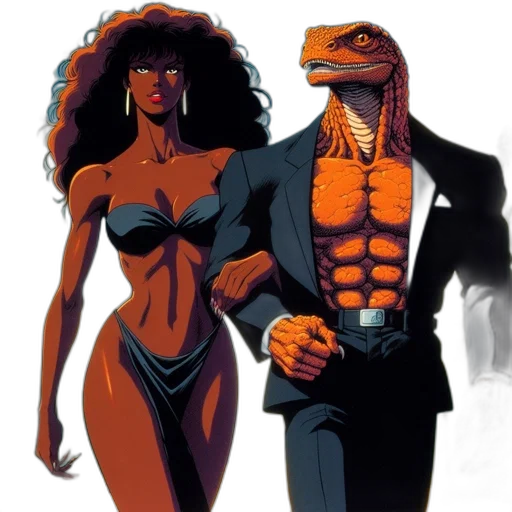 comic book art, concept art, two, characters transparent PNG cut-out
