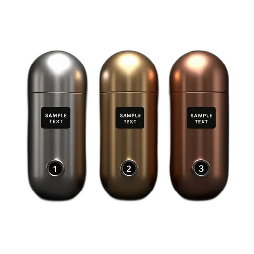 3d render, three, metallic, objects transparent PNG cut-out
