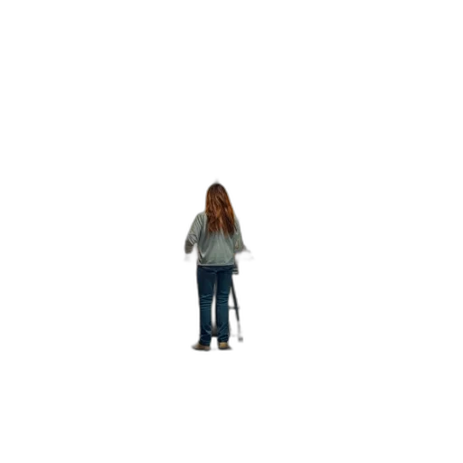 jacket, hair, robot, staff transparent PNG cut-out