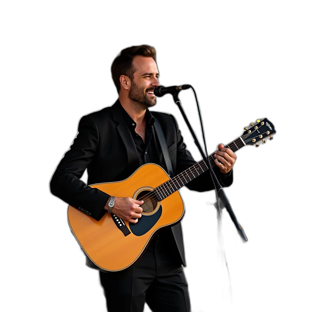 jacket, man, playing, acoustic transparent PNG cut-out
