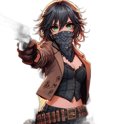 weapon, jacket, mask, fantasy art transparent PNG cut-out