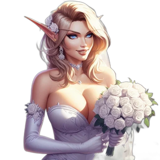 dress, flower, crown, fantasy art transparent PNG cut-out