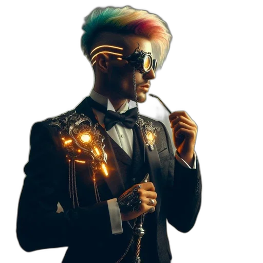 staff, robot, jacket, hair transparent PNG cut-out