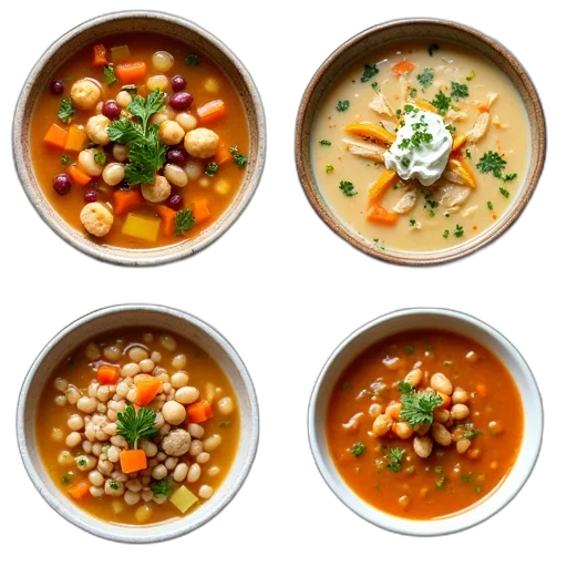 food, collage, four, different transparent PNG cut-out