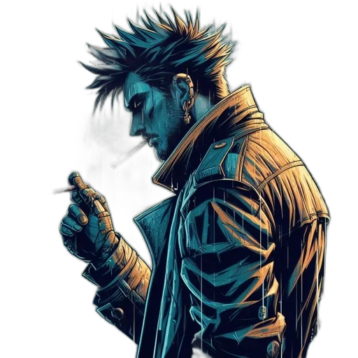 jacket, weapon, staff, face transparent PNG cut-out