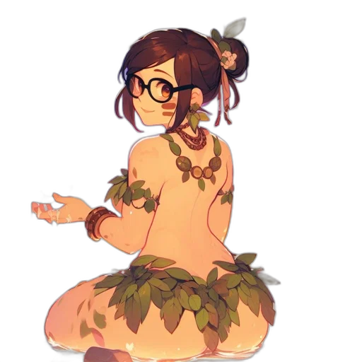 dress, creature, flower, staff transparent PNG cut-out