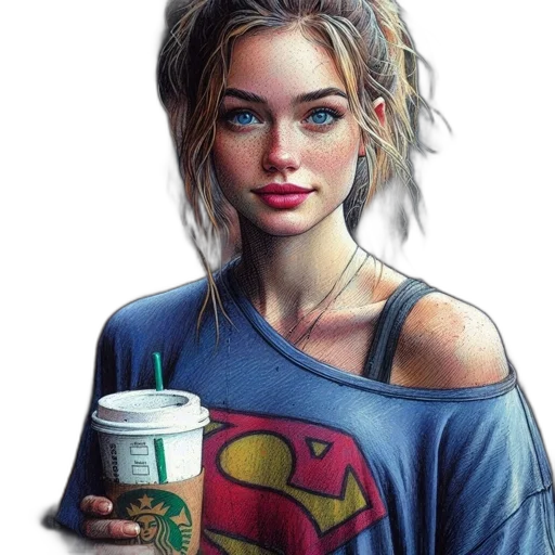 face, dress, photorealistic, comic book art transparent PNG cut-out