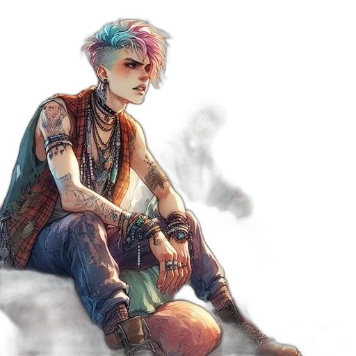 fantasy art, concept art, watercolor, cyberpunk transparent PNG cut-out