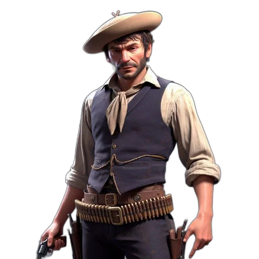 weapon, staff, hat, jacket transparent PNG cut-out