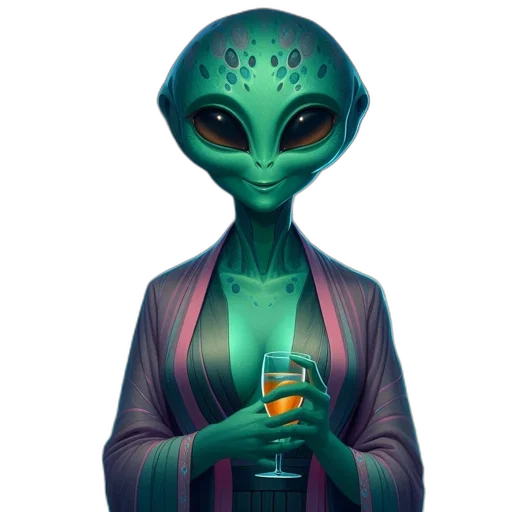 dress, creature, staff, robot transparent PNG cut-out