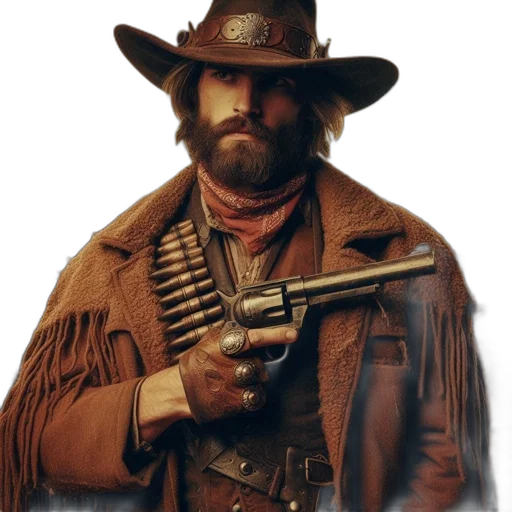 weapon, jacket, staff, hat transparent PNG cut-out