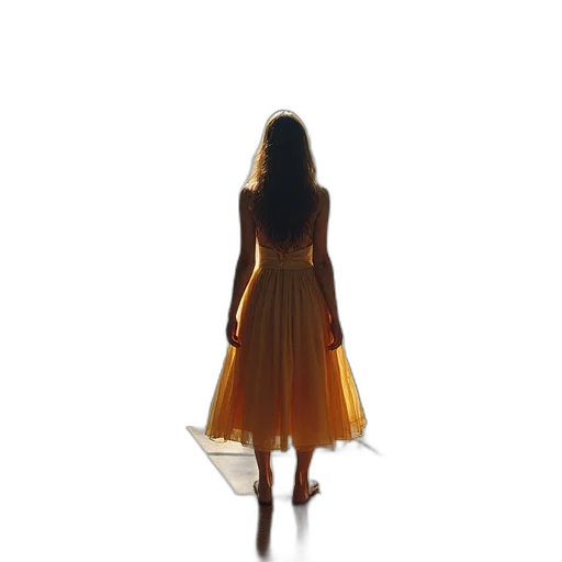 dress, hair, staff, creature transparent PNG cut-out
