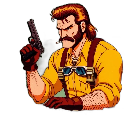 weapon, staff, hair, jacket transparent PNG cut-out