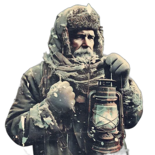 jacket, face, weapon, staff transparent PNG cut-out