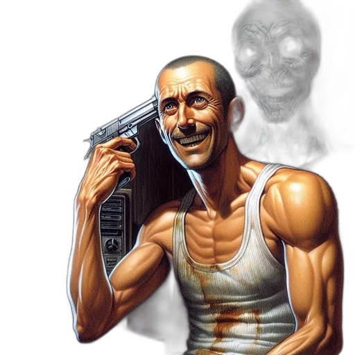 robot, face, weapon, comic book art transparent PNG cut-out