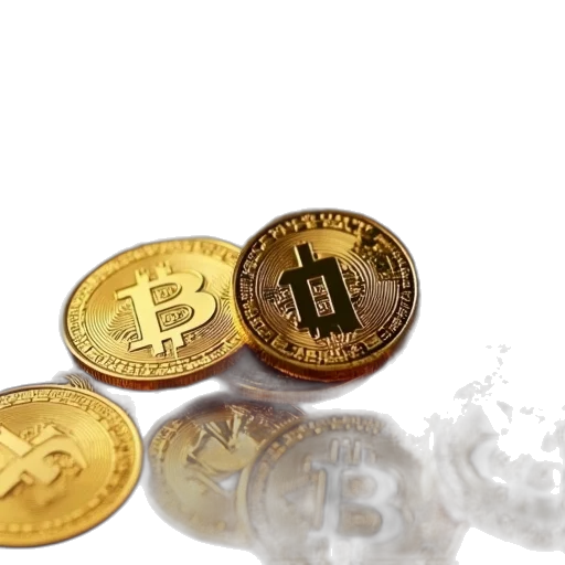 3d render, many, gold, bitcoins transparent PNG cut-out