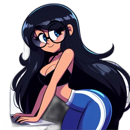 dress, hair, staff, cartoon transparent PNG cut-out