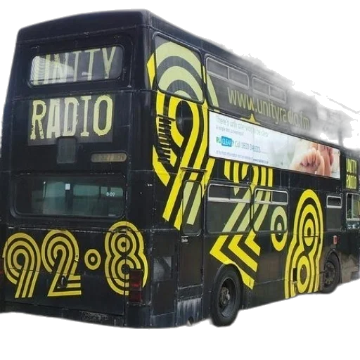 black, double-decker, bus, yellow transparent PNG cut-out