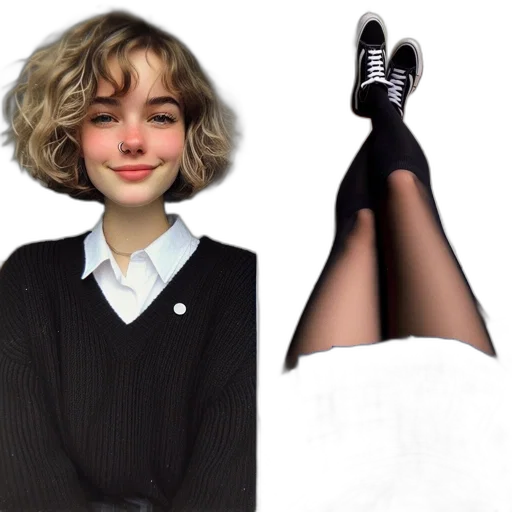 jacket, dress, shoes, hair transparent PNG cut-out