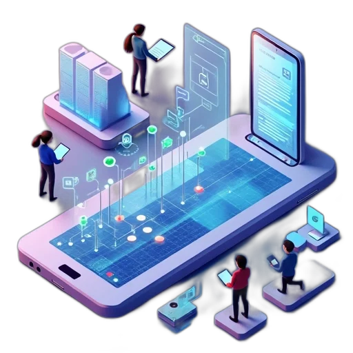 isometric, illustration, people, using transparent PNG cut-out