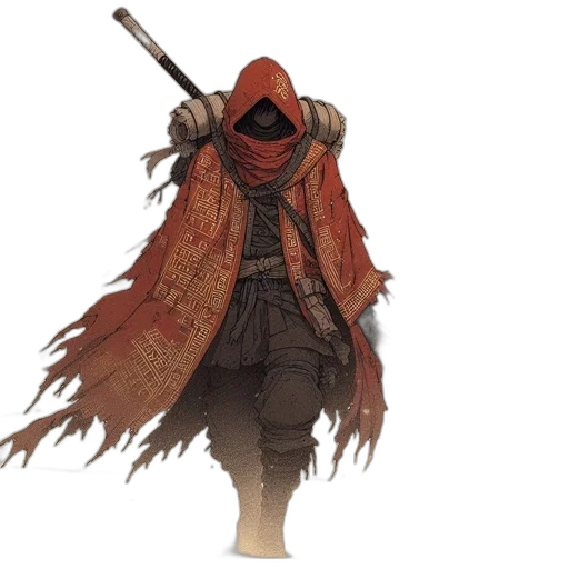 mask, jacket, staff, weapon transparent PNG cut-out