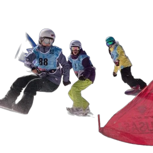 three, snowboarders, race, down transparent PNG cut-out