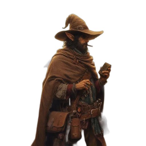 staff, hat, jacket, weapon transparent PNG cut-out