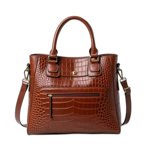 brown, leather, handbag, crocodile transparent PNG cut-out
