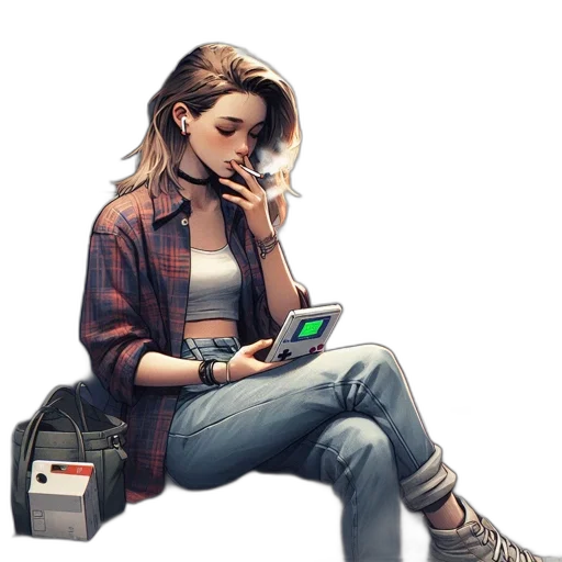 jacket, face, concept art, pixel art transparent PNG cut-out