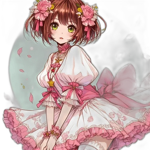dress, staff, flower, crown transparent PNG cut-out
