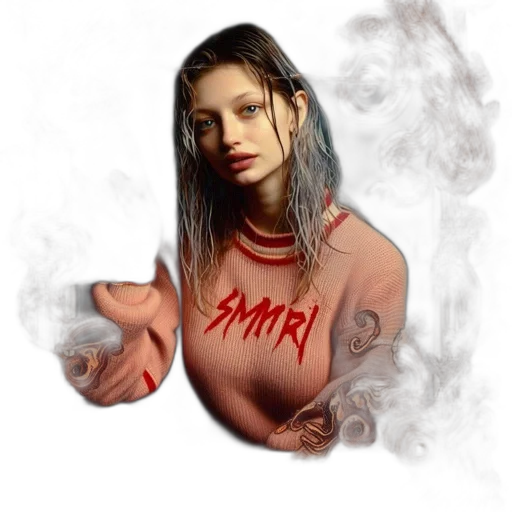 jewelry, hair, face, jacket transparent PNG cut-out