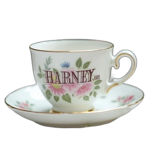 white, porcelain, teacup, floral transparent PNG cut-out