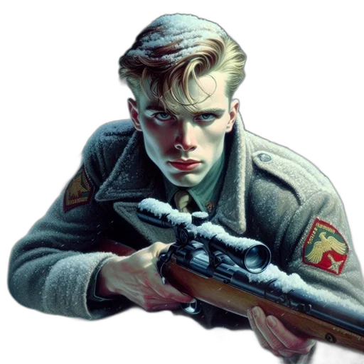 weapon, jacket, face, staff transparent PNG cut-out