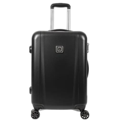 black, wheeled, suitcase, textured transparent PNG cut-out