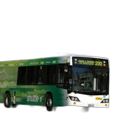 green, newcastle, shuttle, bus transparent PNG cut-out