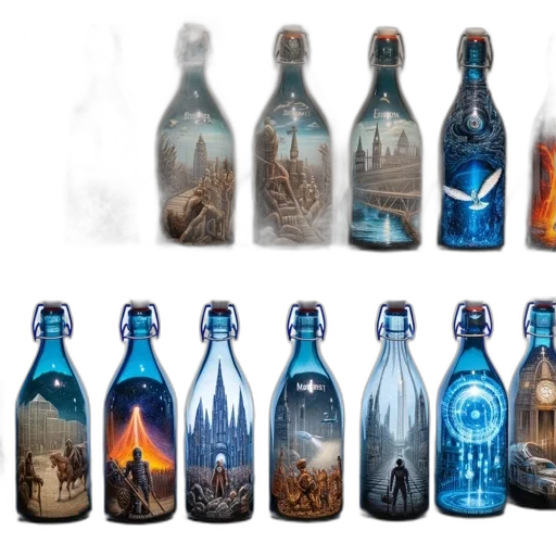 bottle, fantasy art, concept art, blue transparent PNG cut-out