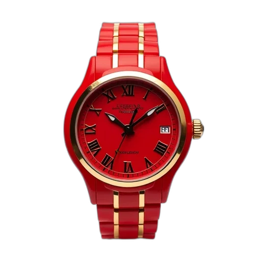 jewelry, red, gold, wristwatch transparent PNG cut-out