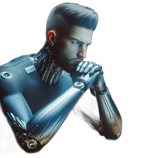 robot, jacket, hair, cyberpunk transparent PNG cut-out