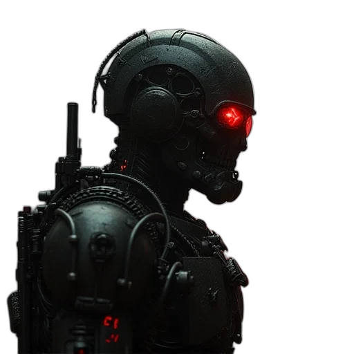 robot, weapon, face, cyberpunk transparent PNG cut-out